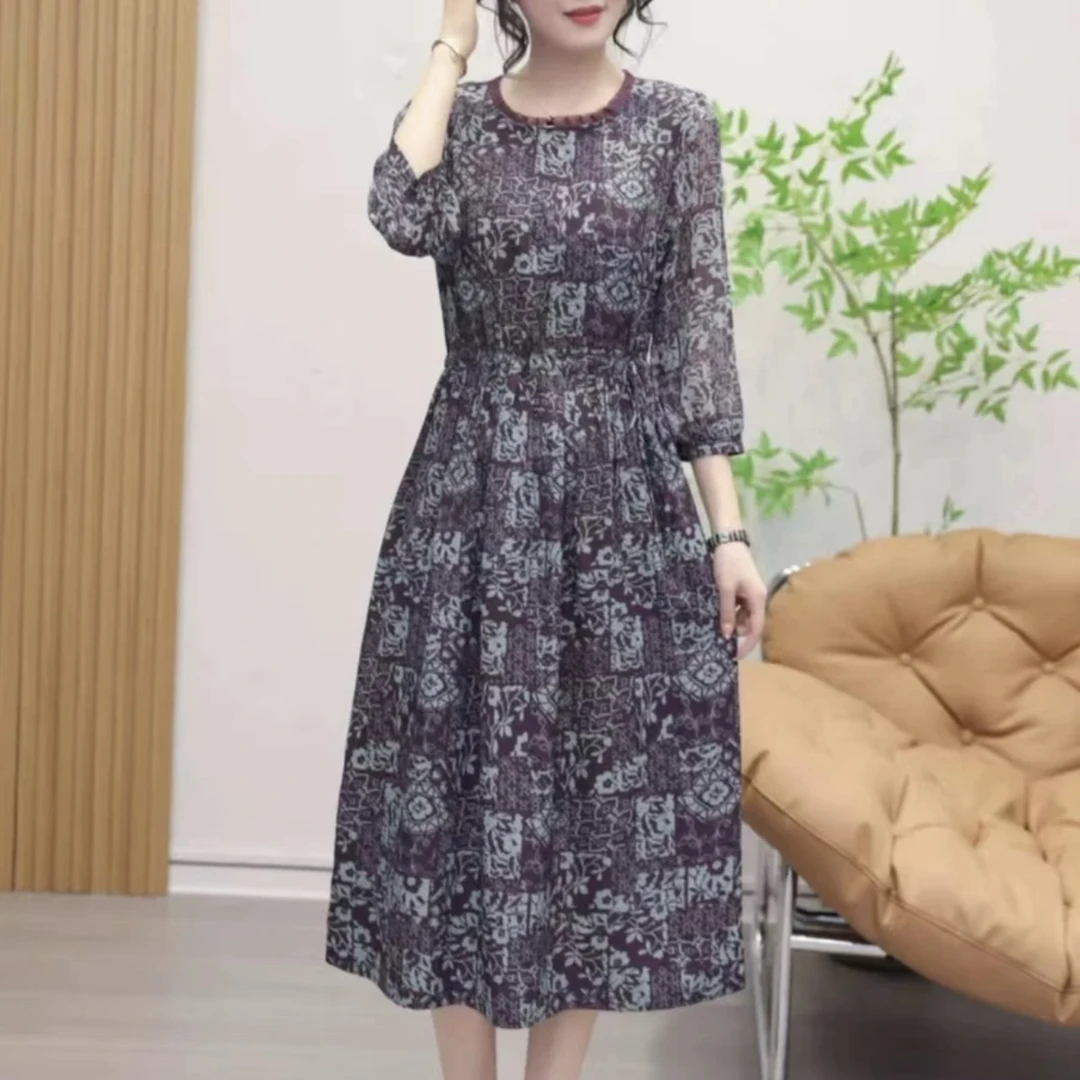 2519 新款高品质时尚长袖气质圆领收腰连衣裙