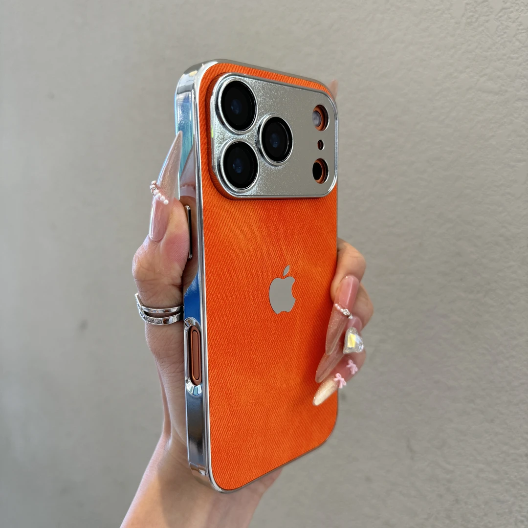 高级感电镀牛仔纹适用苹果17promax手机壳iphone16防摔15全包14硬