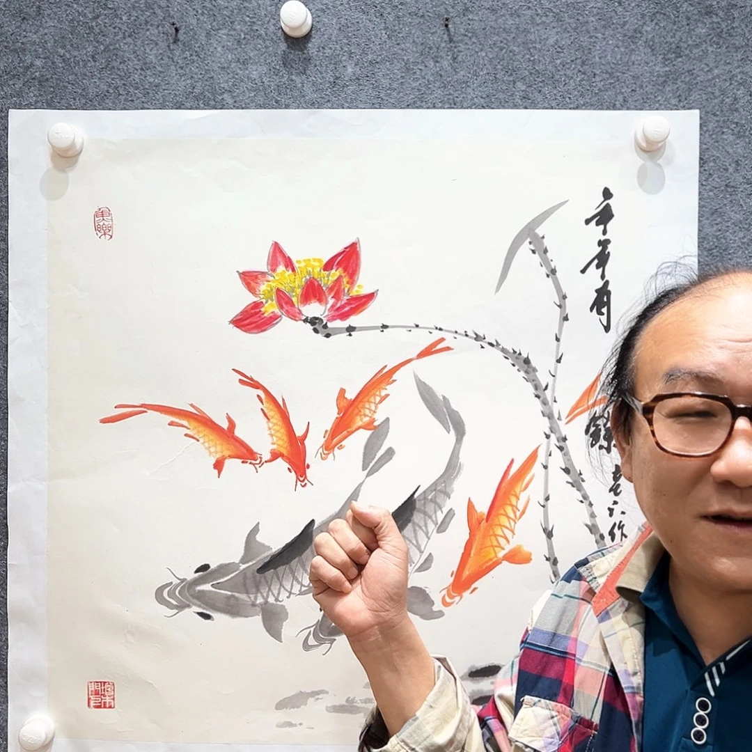 国画知鱼之乐纯手绘画