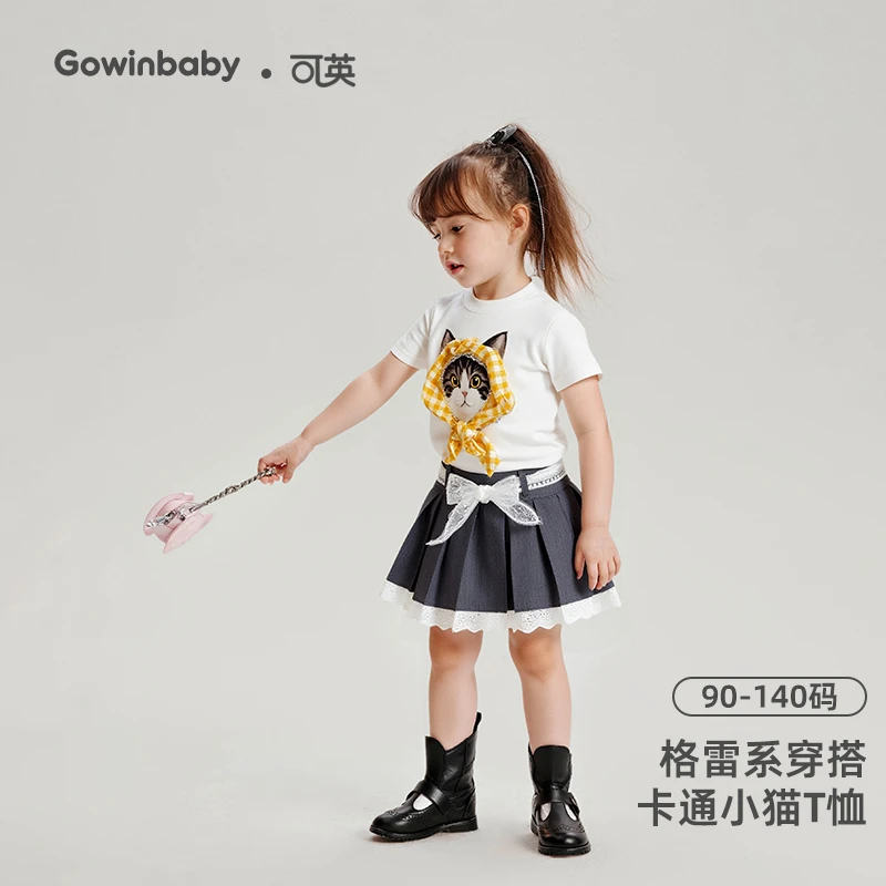 可英女童短袖T恤卡通2025夏季款女孩甜美上衣女宝洋气可爱打底衫
