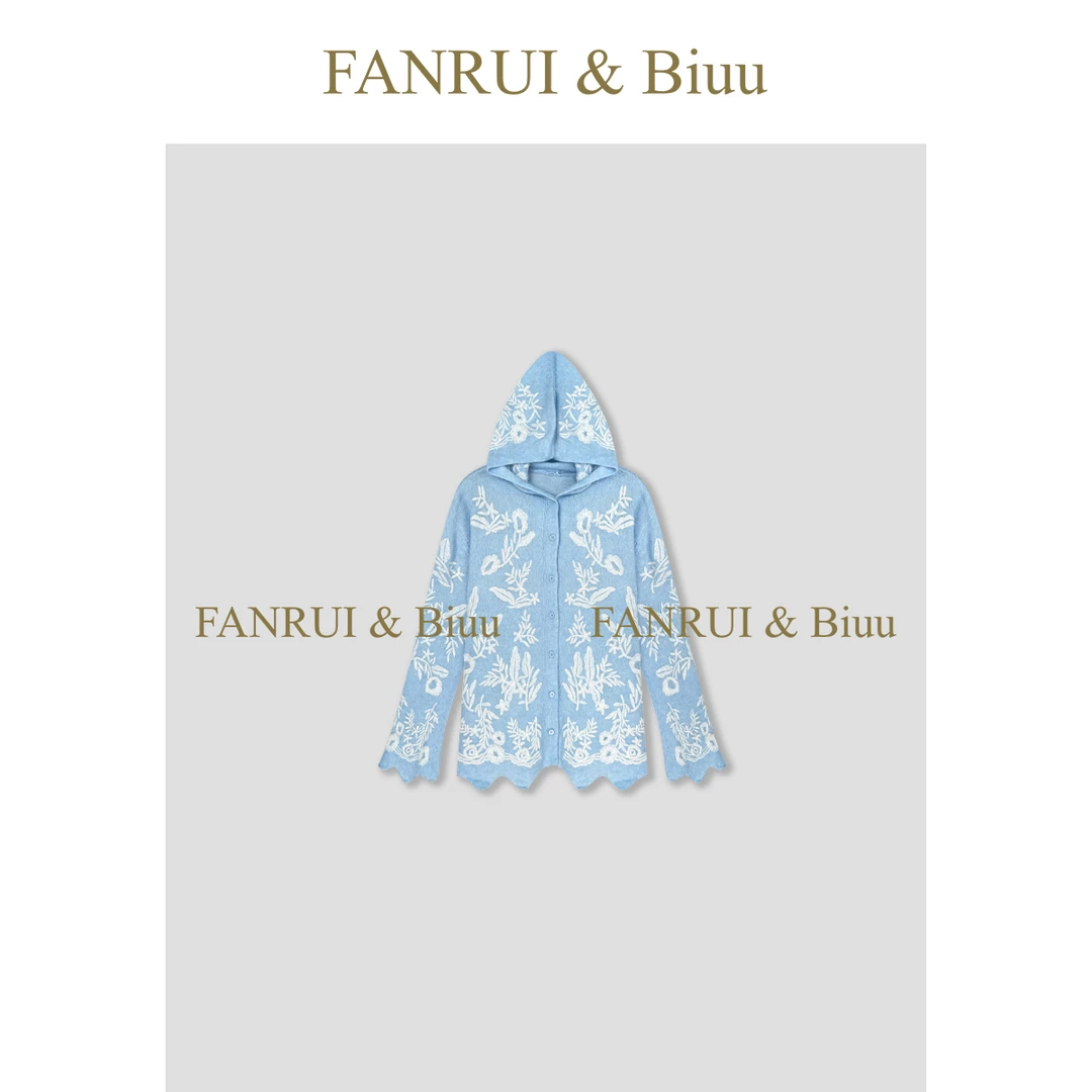 FANRUI/泛芮「贝贝biuu」独特别致百搭刺绣波浪边连帽针织衫B17381