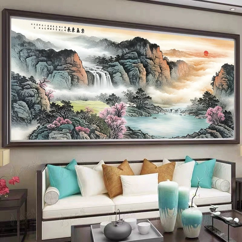 皇室蒙娜丽莎十字绣2025新款爆款紫气东来聚宝盆客厅山水风景刺绣