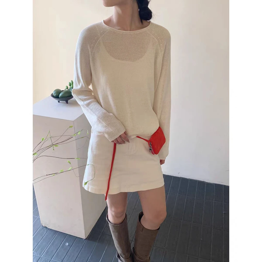 2025春款上新时尚休闲百搭网红圆领设计师宽松女士针织衫T837