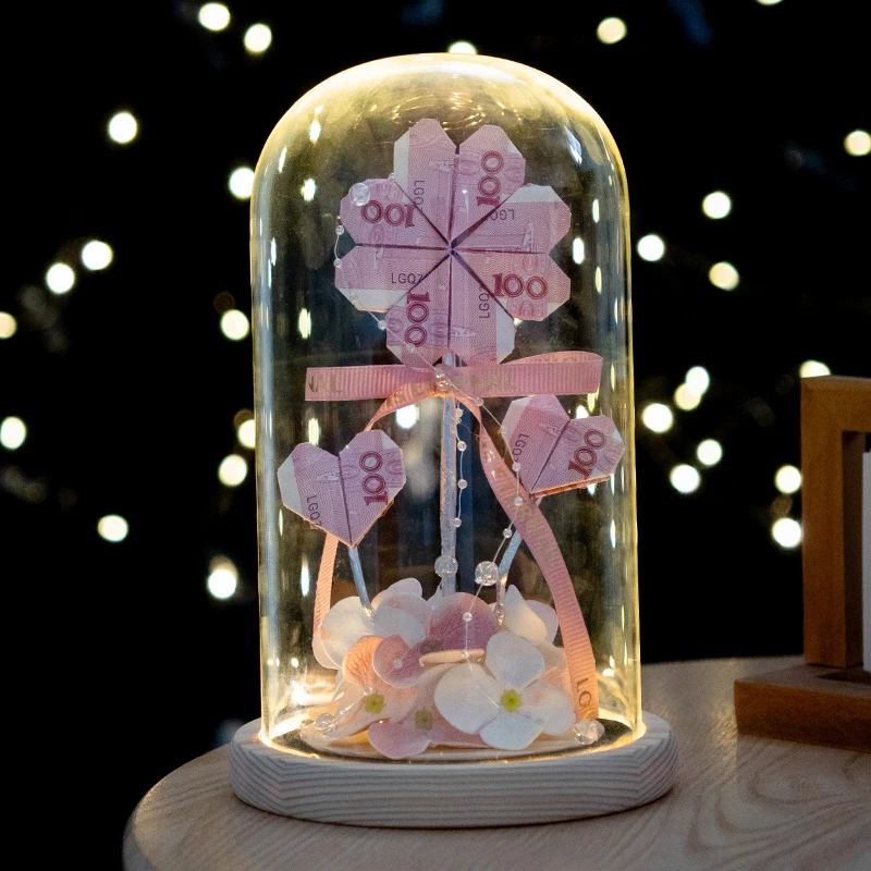 有钱花四叶草手工diy材料包玻璃罩摆件装饰送生日礼物送女生