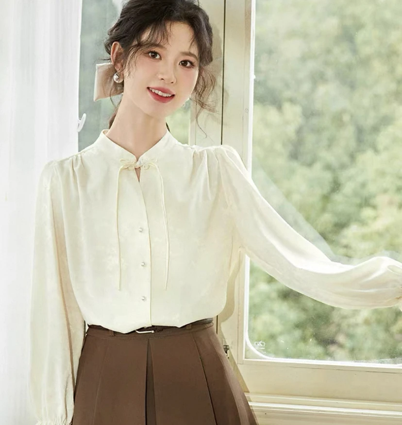 2025新中式立领衬衫设计感流苏上衣8609