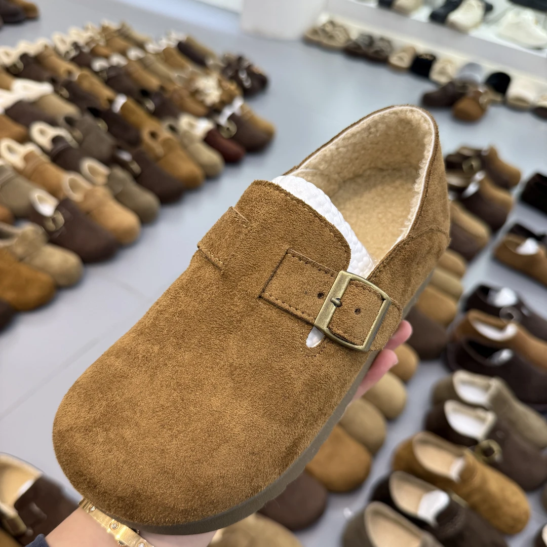 扣带复古休闲懒人全包加绒勃肯女鞋冬季保暖羊羔绒厚底舒适