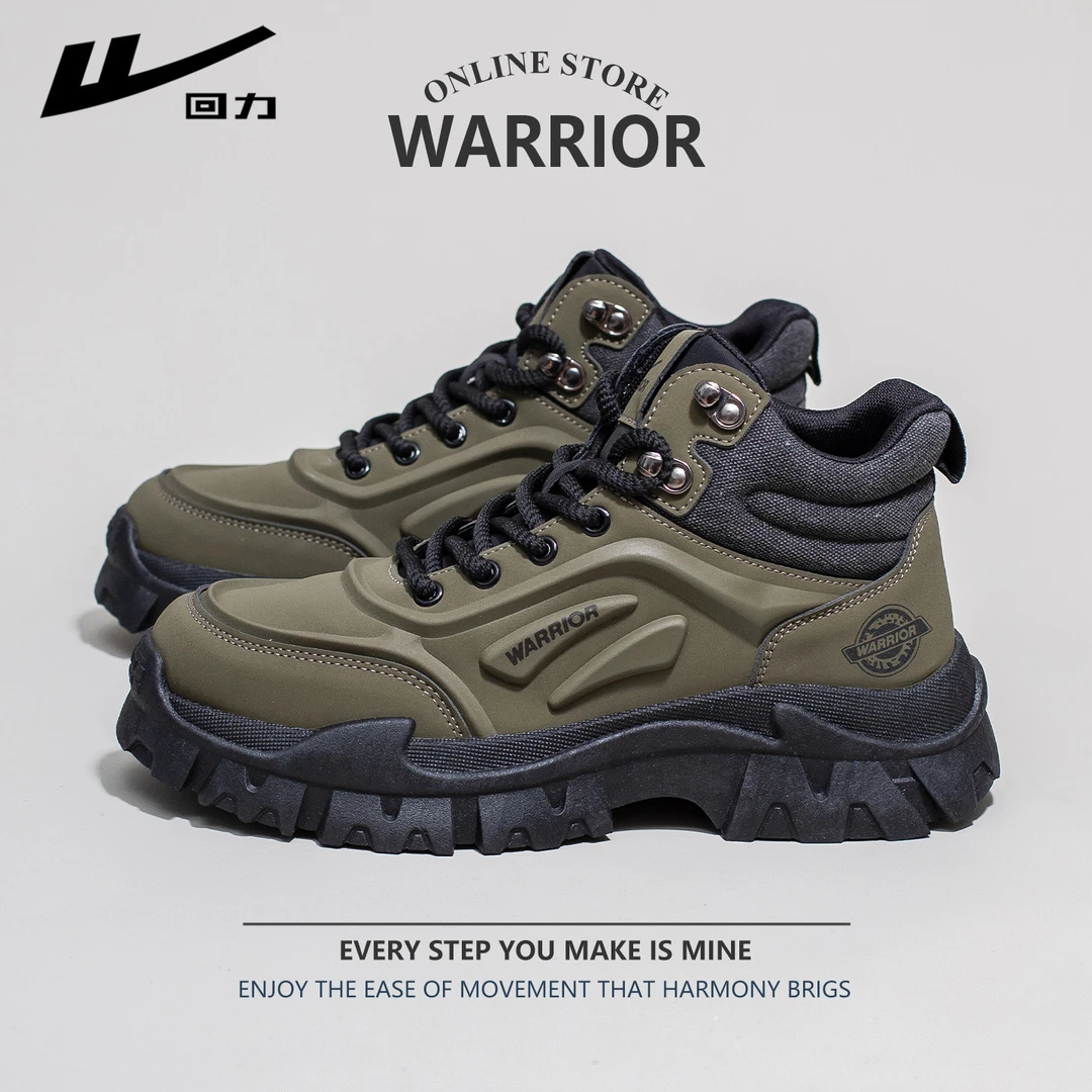 回力男款高帮英伦风靴子户外防滑登山鞋秋冬百搭工装靴厚底马丁靴