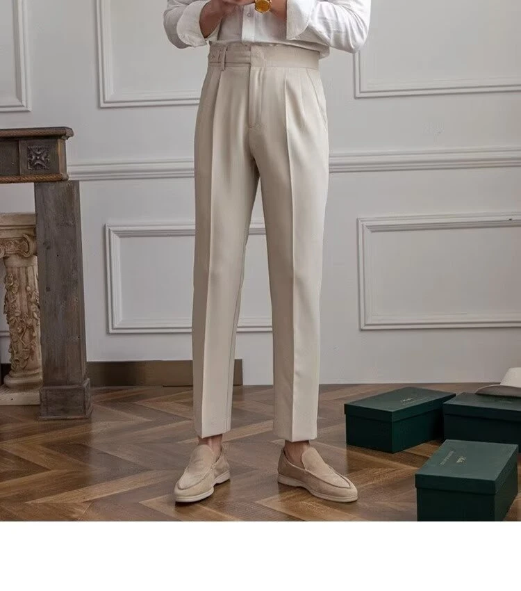 高腰西装裤男秋季商务直筒巴黎扣休闲裤垂感免烫西裤