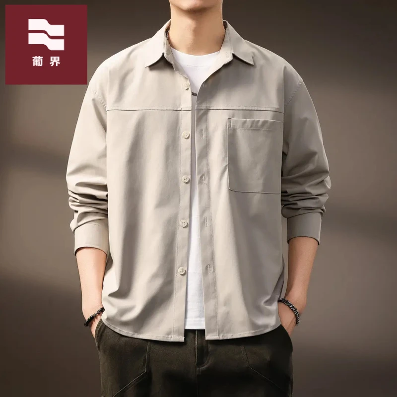 高端日系复古简约男士衬衫外套2025秋季新款宽松休闲长袖工装衬衣