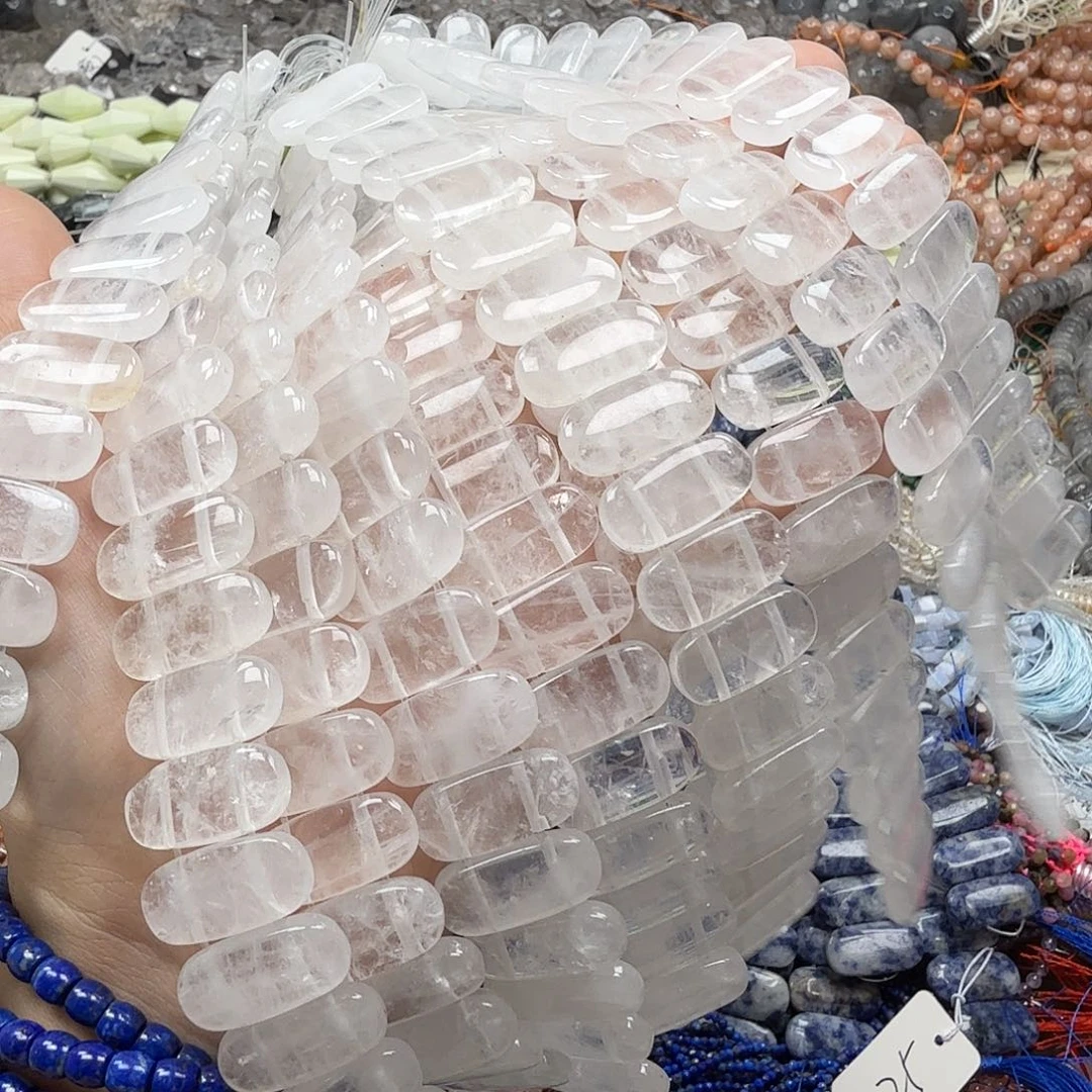 水晶珠宝半成品未镶嵌卡10×20白水晶手牌双孔半条