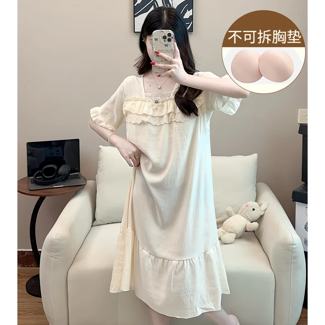 夏季带胸垫睡裙女短袖2025新款甜美公主风睡衣夏天薄款少女家居服