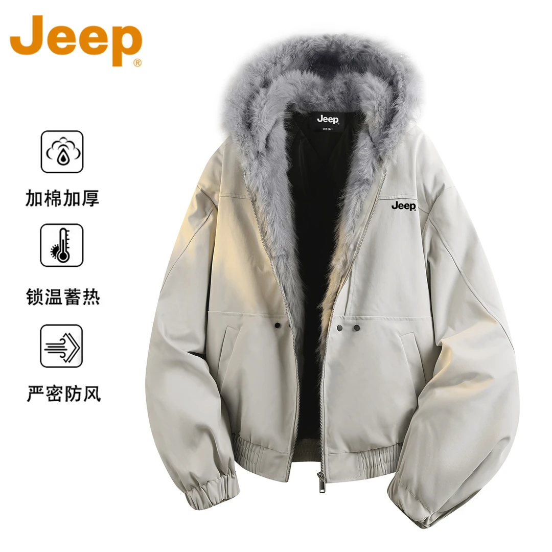 JEEP吉普美式座山雕毛领连帽棉衣男冬季新款保暖棉服高级百搭外套