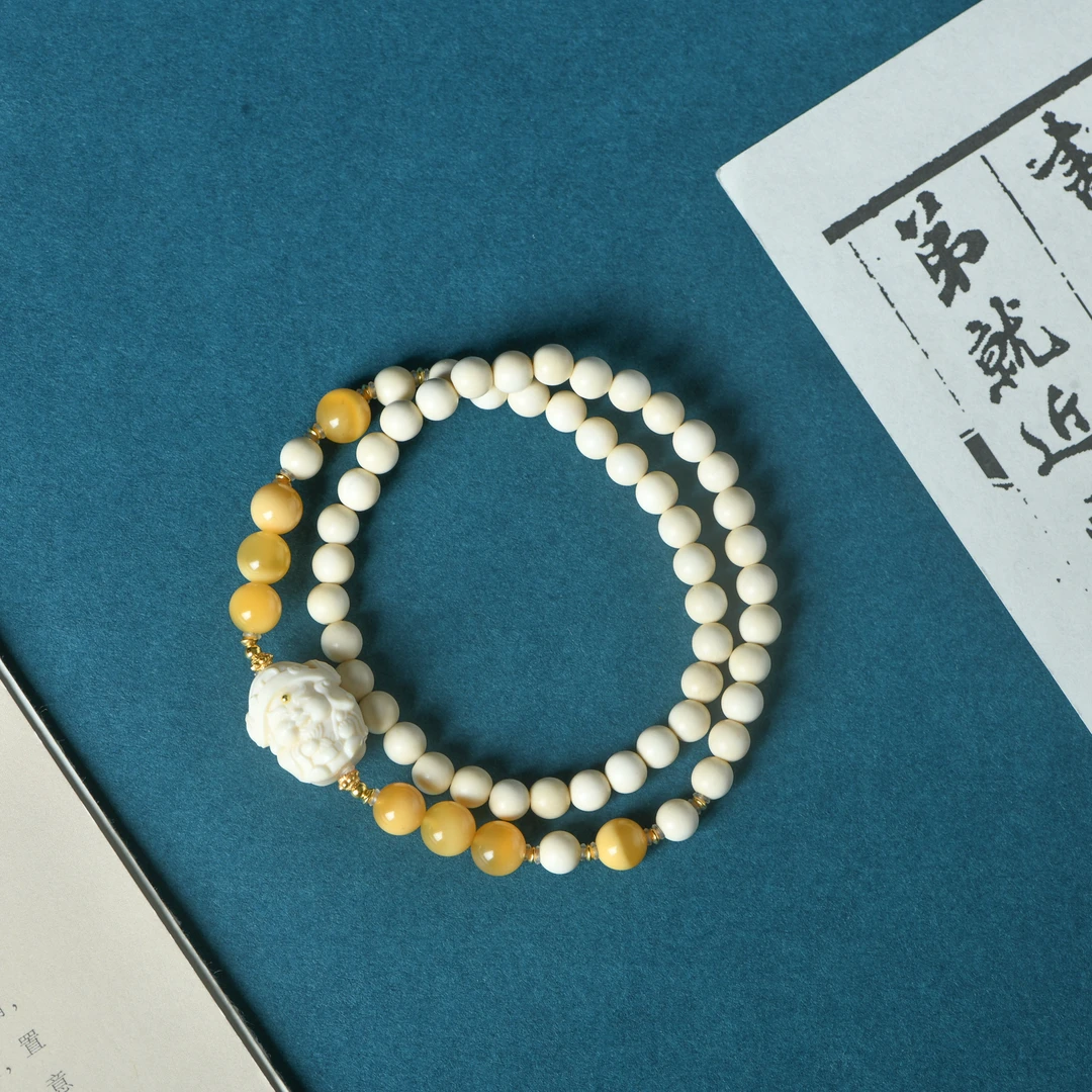 猛犸牙精雕财神0.5双圈手链