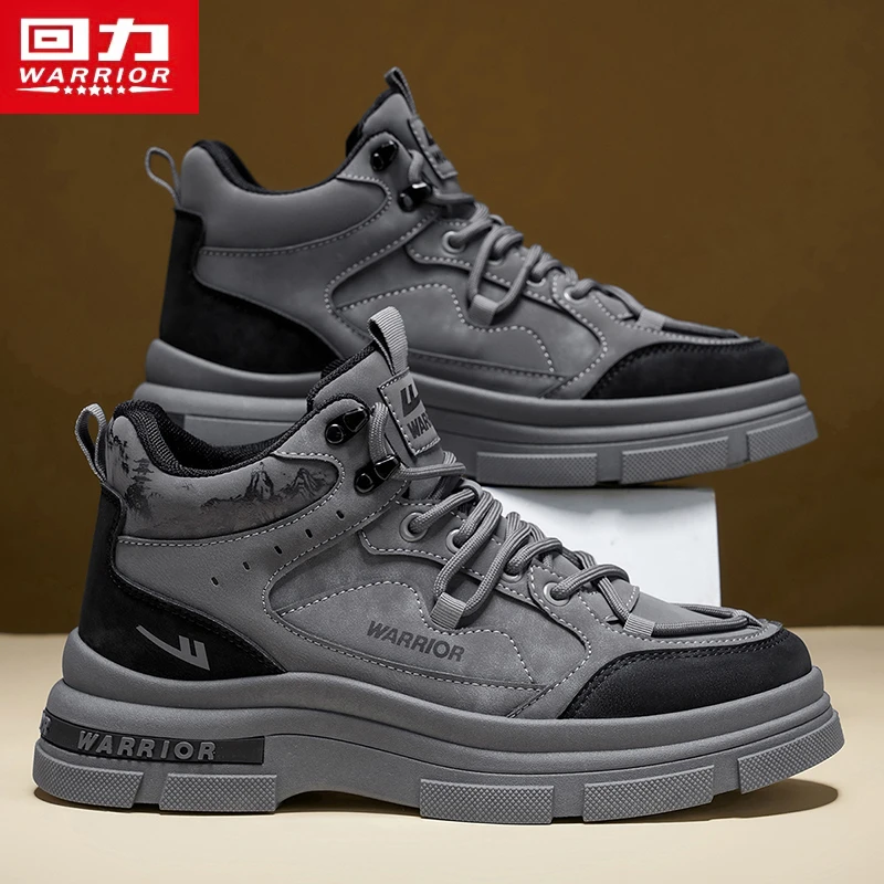 回力男鞋秋季马丁靴2025新款户外运动登山靴厚底工装高帮机车防滑