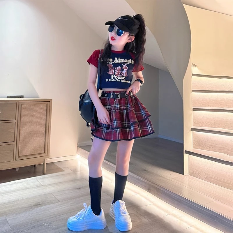 jk套装女童夏装2025新款女大童夏季学院风裙子儿童网红炸街百褶裙