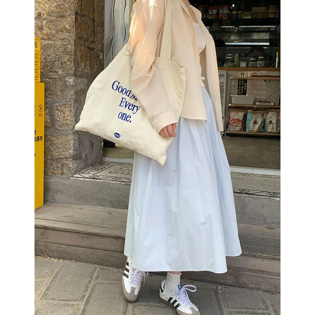 【莲老板专属】韩系温柔风纯色百搭松紧腰中长款A字半身裙6760#0.1