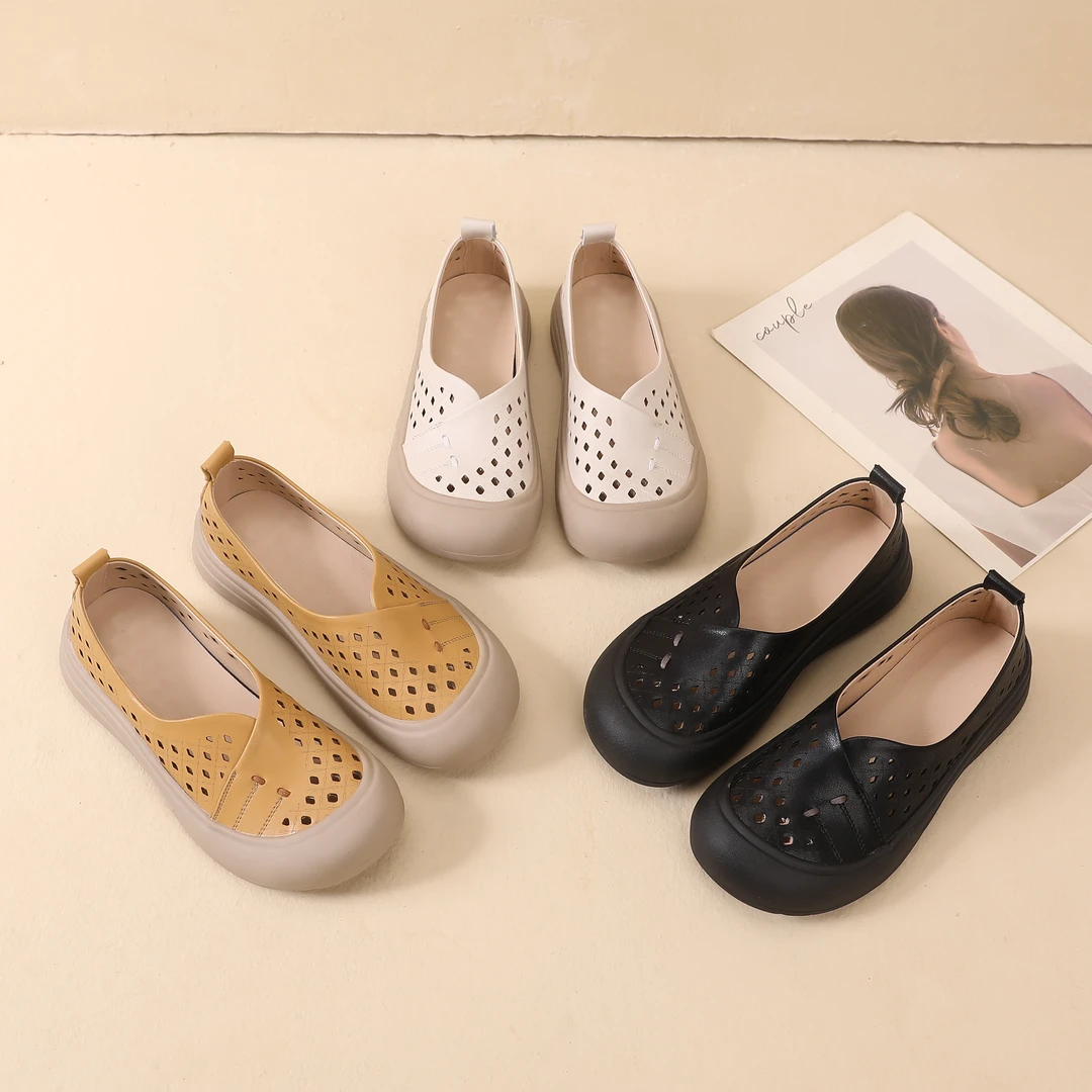 25356夏季透气舒适百搭民族风圆头平底妈妈鞋休闲镂空防滑洞洞鞋