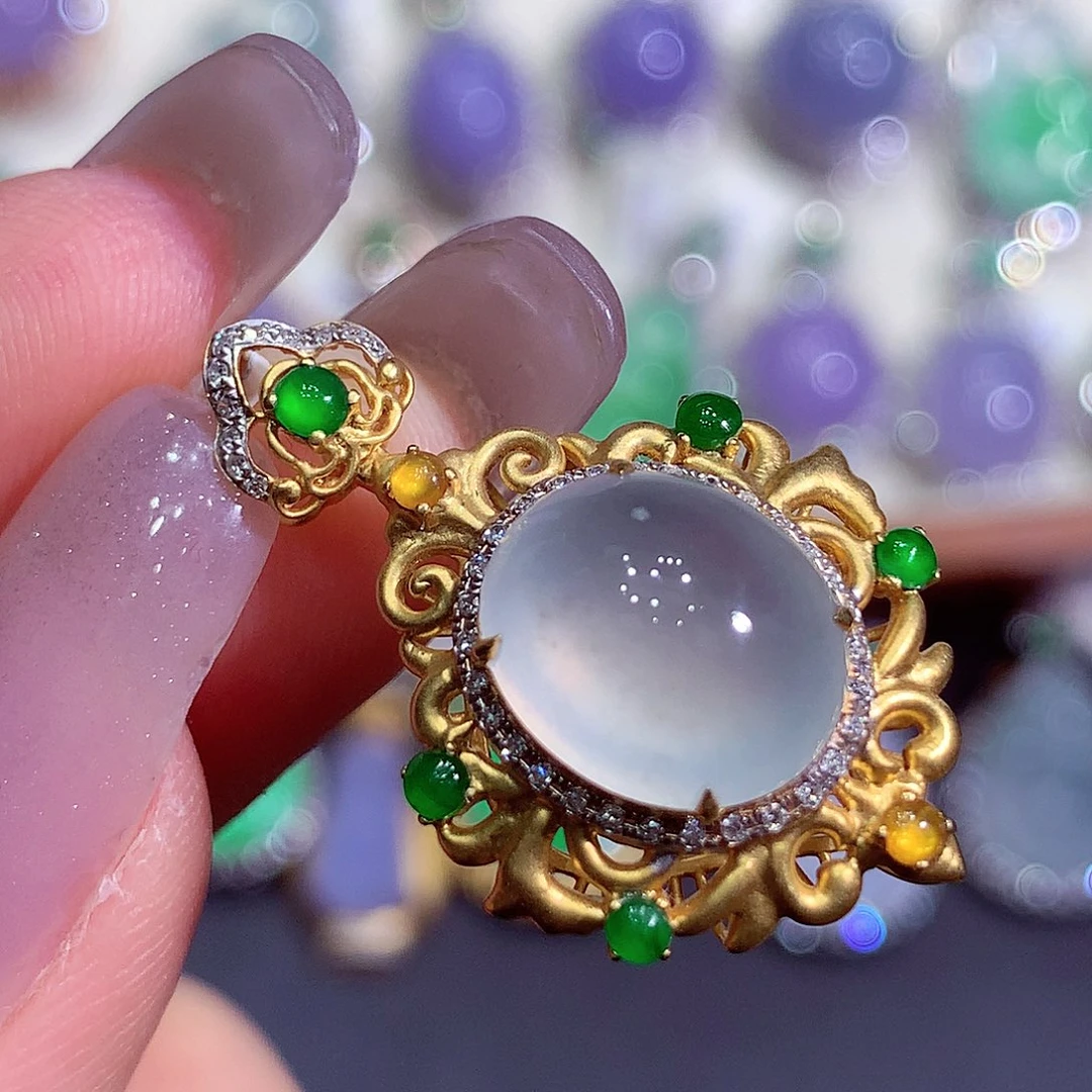 翡翠18K金镶嵌吊坠(不含链)