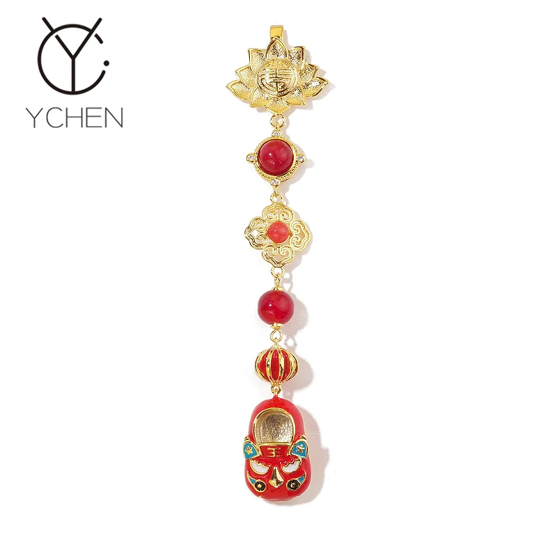 铜合金胸针 新中式虎头鞋旗袍压襟扣挂饰醒狮祥云囍字流苏胸针