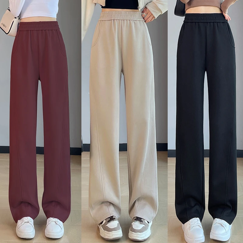 松紧腰香蕉阔腿裤女2025早秋新款窄版直筒裤胖mm大码休闲运动卫裤
