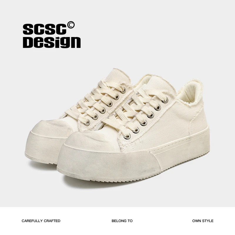 复古做旧擦色翘头帆布鞋春夏新款厚底增高通勤百搭德比鞋-1211