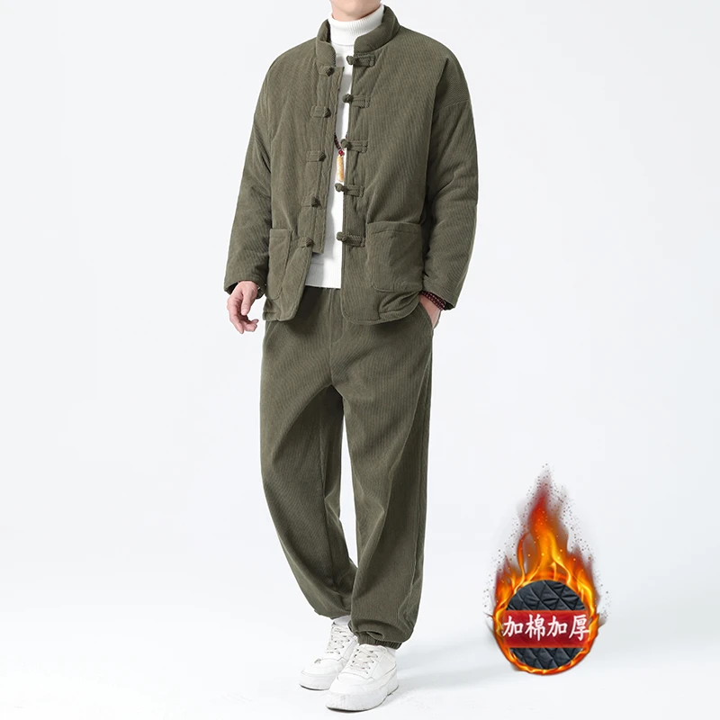 2025冬季中国风男装休闲套装棉服加厚新中式复古唐装棉衣保暖外套