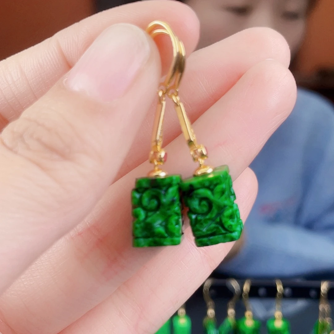 翡翠银S925镶嵌耳饰