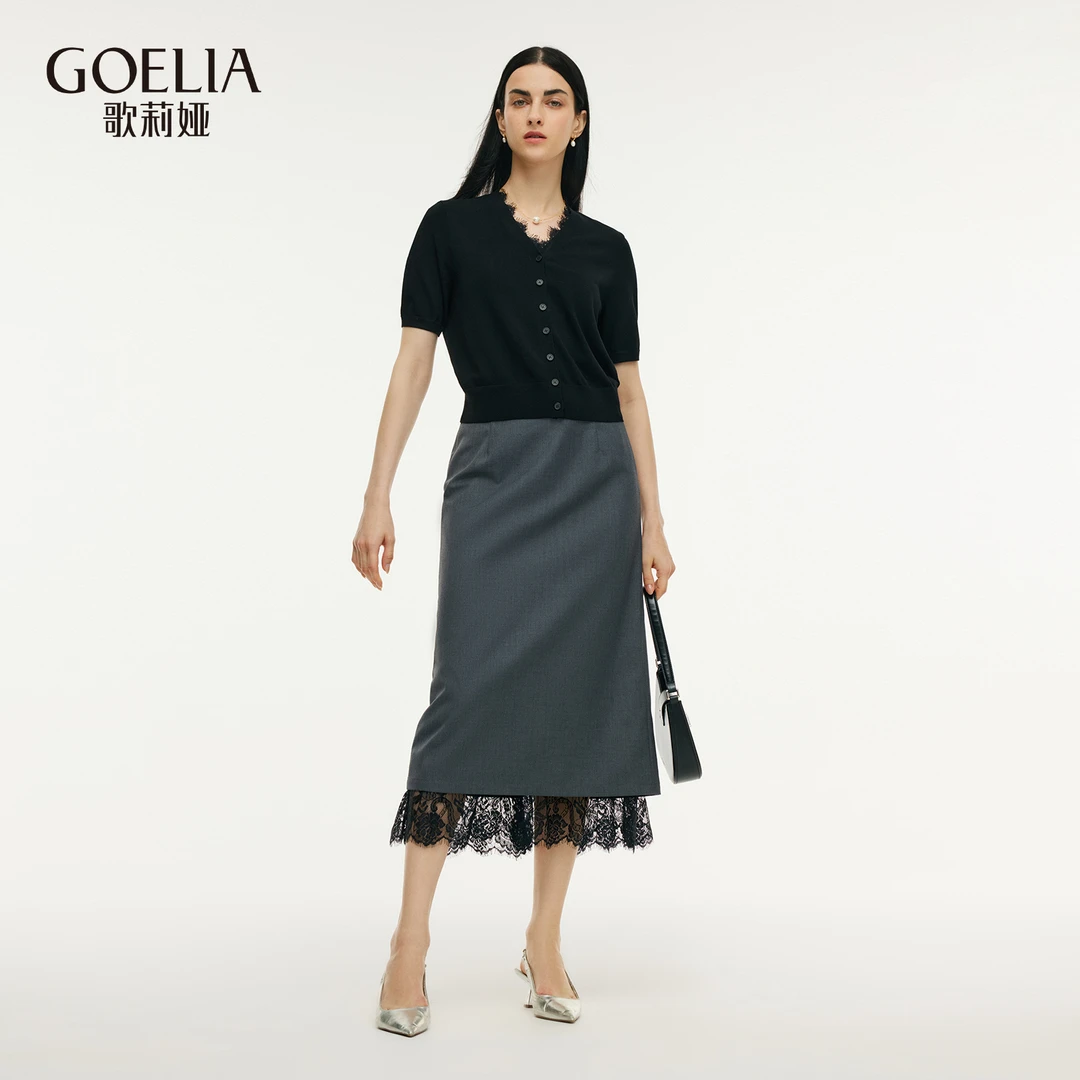 【福利款】歌莉娅夏季短袖开衫+直筒半裙通勤纯色出游轻奢1E4LAB820