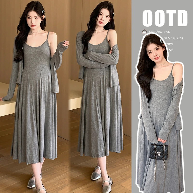 【酥酥】2025春季孕妇装显瘦时尚连衣裙慵懒外套高小个子两件套春