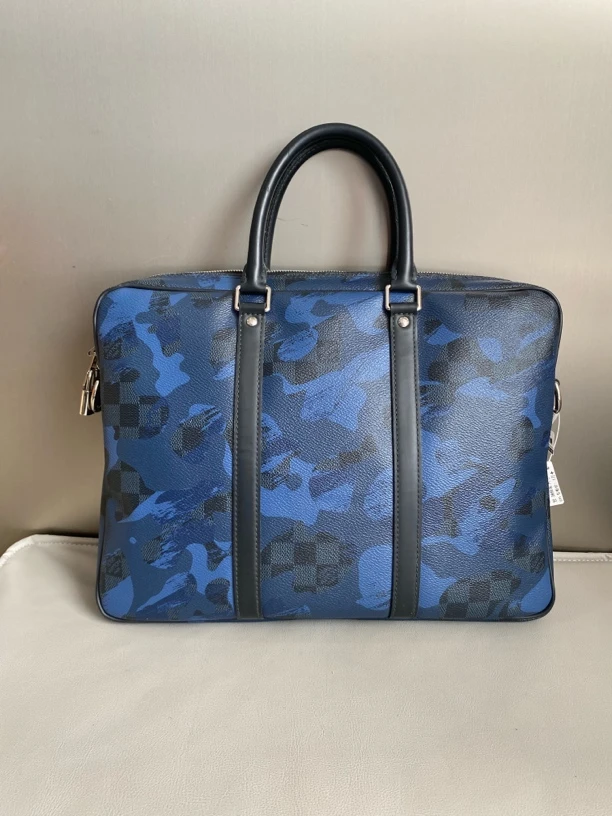 95新 LouisVuitton/路易威登 lv棋盘格蓝色迷彩印花公文包zp132