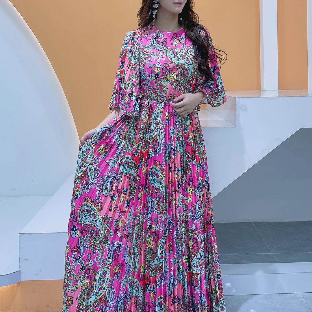 ［依易原创］民族风荷叶袖轻奢插画碎花连衣裙A0703