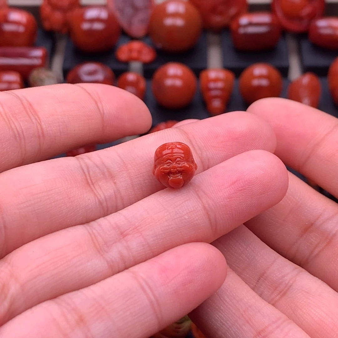 南红玛瑙未镶嵌川料原矿精工财神头9.6mm