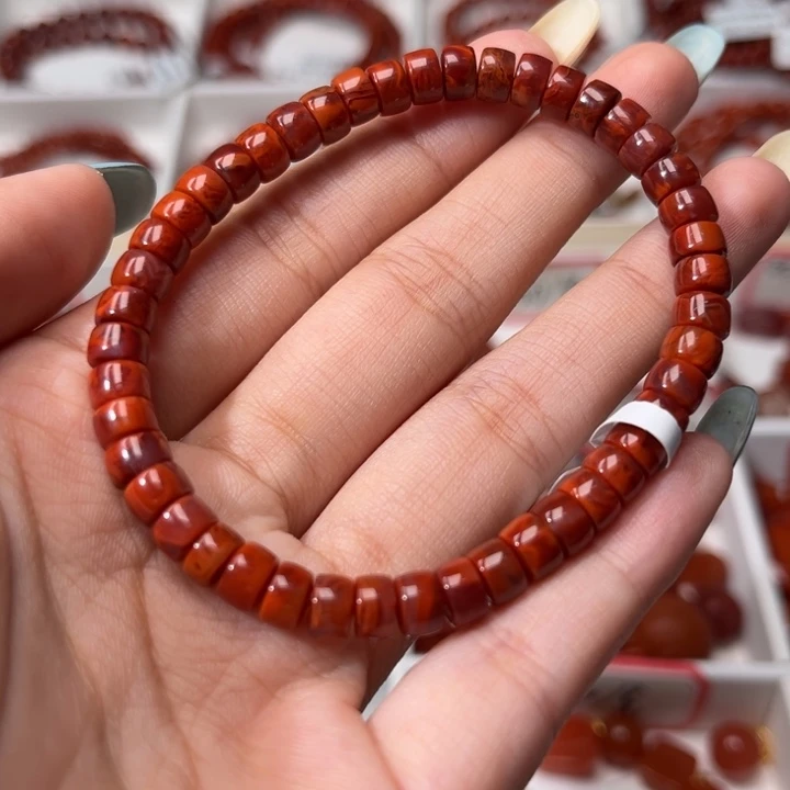 南红玛瑙未镶嵌手链精工直切药片满肉火焰纹6mm