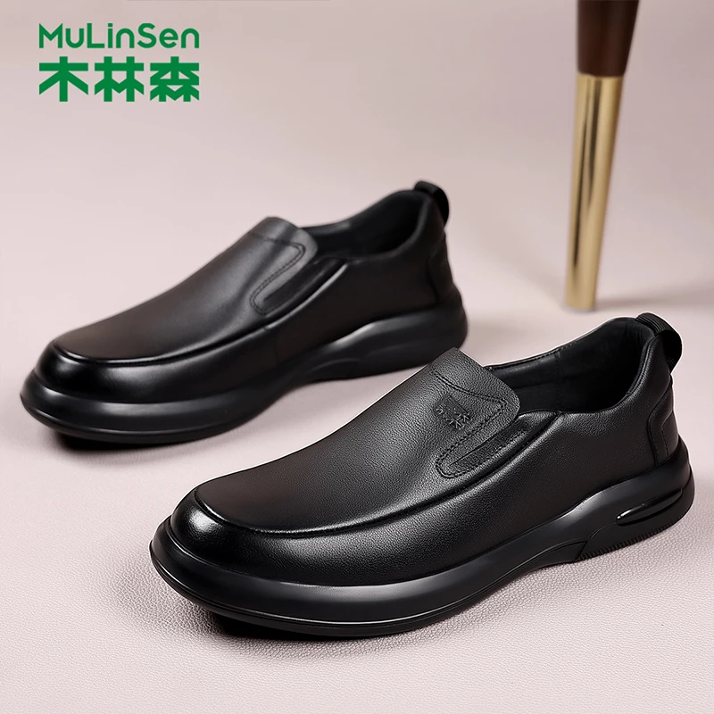 木林森皮鞋2025冬季头层皮软底乐福鞋男士中年爸爸男款鞋休闲男鞋