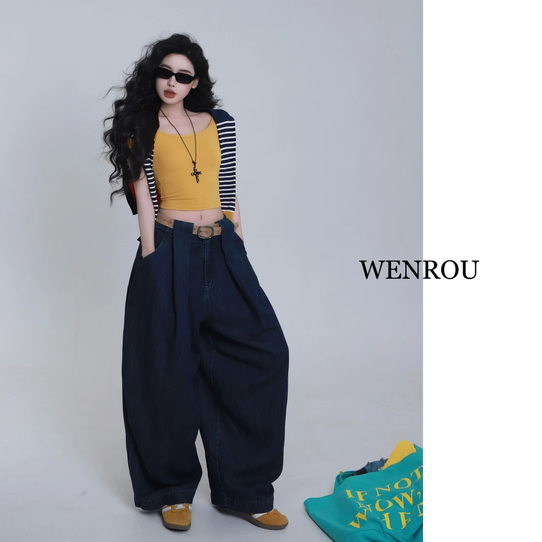 【618现货5折】百搭捏褶小设计宽松阔腿休闲长裤 90108