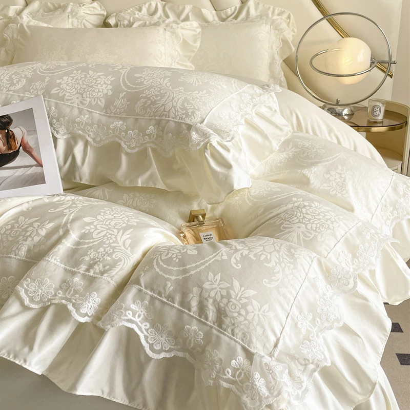 【被套四件套】床盖裙边盘花工艺四件套床上用品床单被套凉席床裙