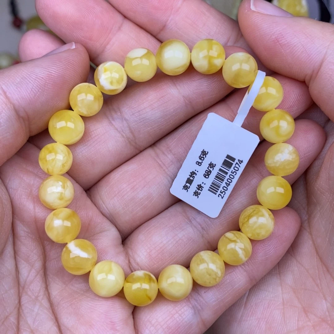 手链蜜蜡未镶嵌9圆珠蜜糖白花蜡
