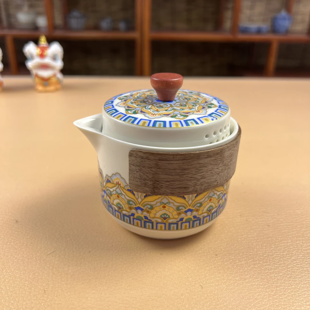 A0334墩墩木把宝相花一壶三杯