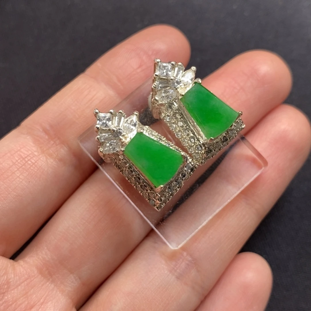 未镶嵌定制翡翠素牌耳环