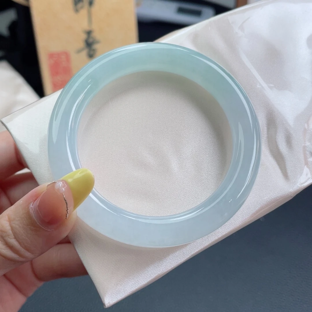 未镶嵌手镯翡翠54.6渐变双彩冰晴水 微瑕捡漏 31号