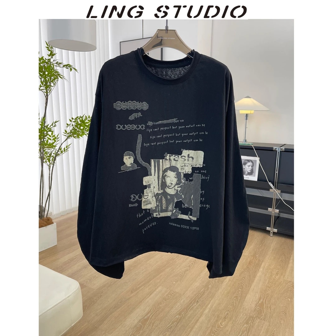 LING/STUDIO『童趣记忆』夏季慵懒风百搭休闲长袖T恤5051061
