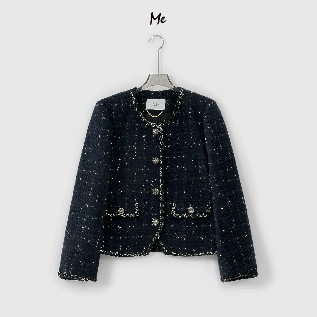 ME【珊瑚蓝小香】绵羊毛混纺时尚百搭休闲宽松小香风外套MEQA0370