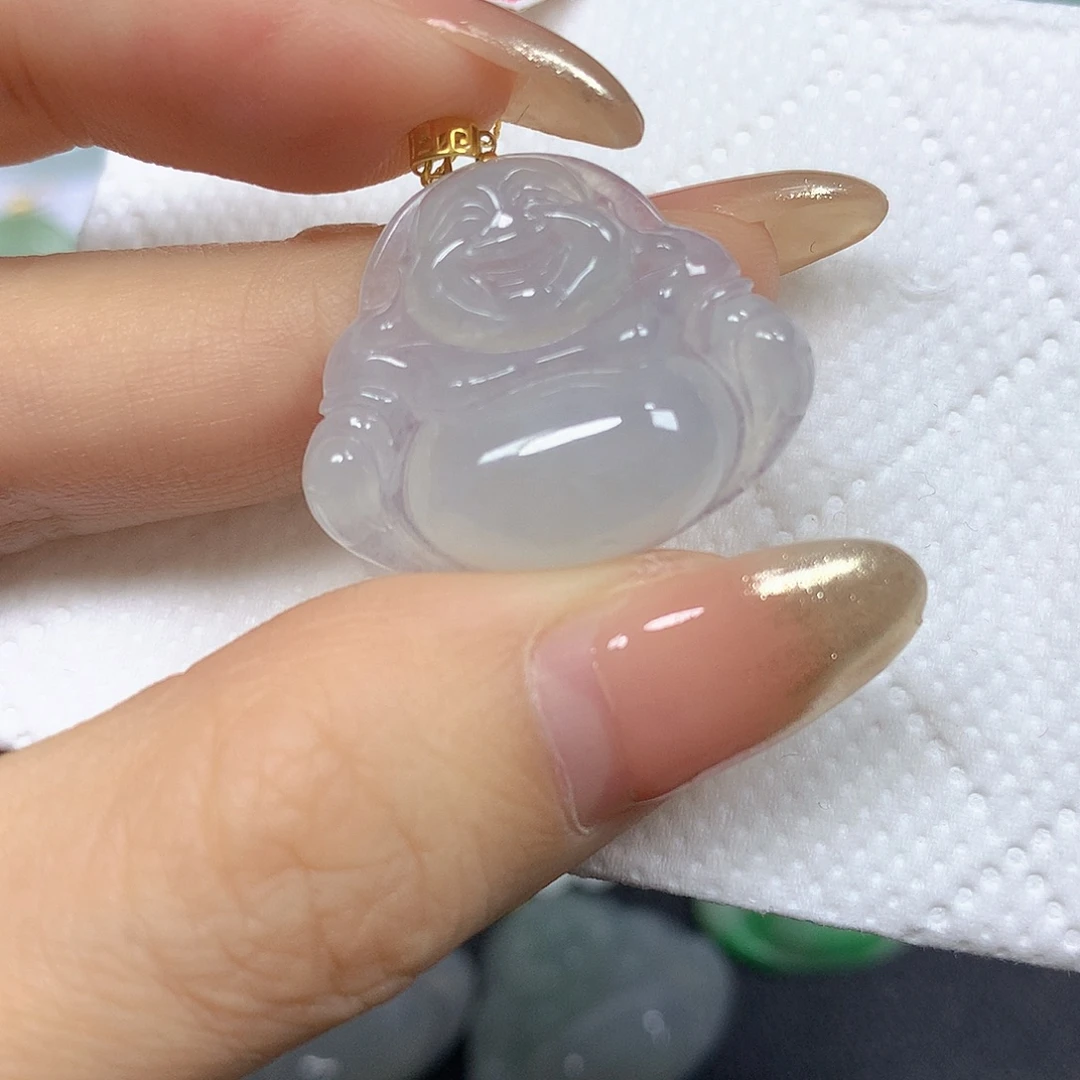 你***小翡翠18K金镶嵌颈饰挂件