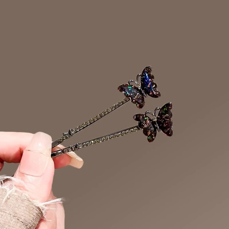 精致水钻蝴蝶发夹女新款一字夹简约侧边刘海夹百搭碎发夹气质发卡