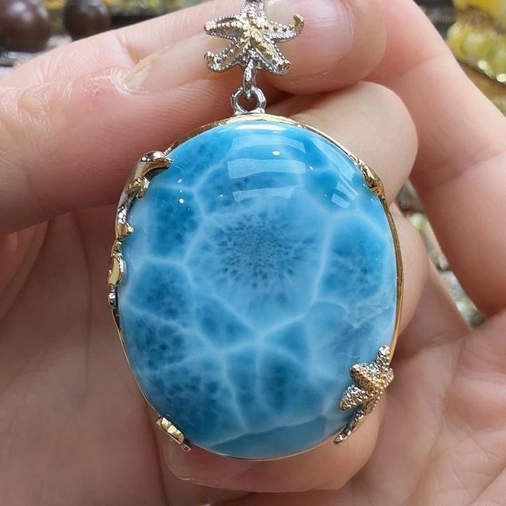 针钠钙石（海纹石）银S925镶嵌珠宝奇石