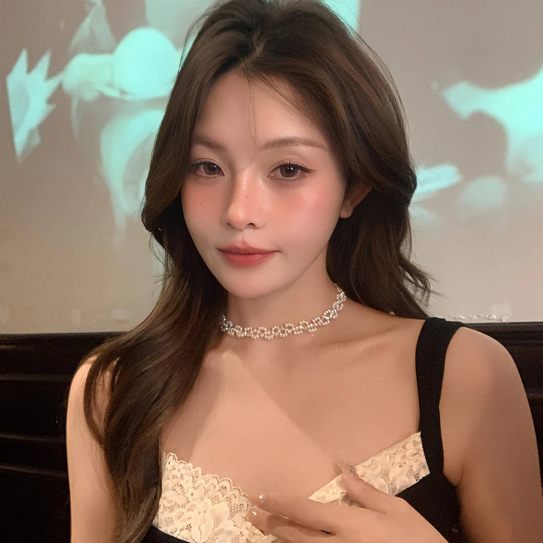 铜合金仿珍珠项链 镂空编织串珠项链高级感轻奢锁骨链choker颈链