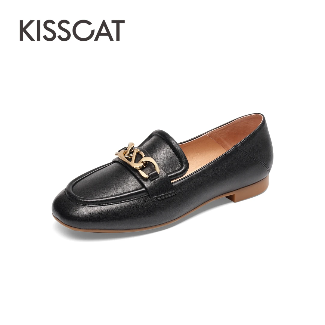 【商场同款】接吻猫新款女鞋乐福鞋女复古舒适简约单鞋KA43541-51