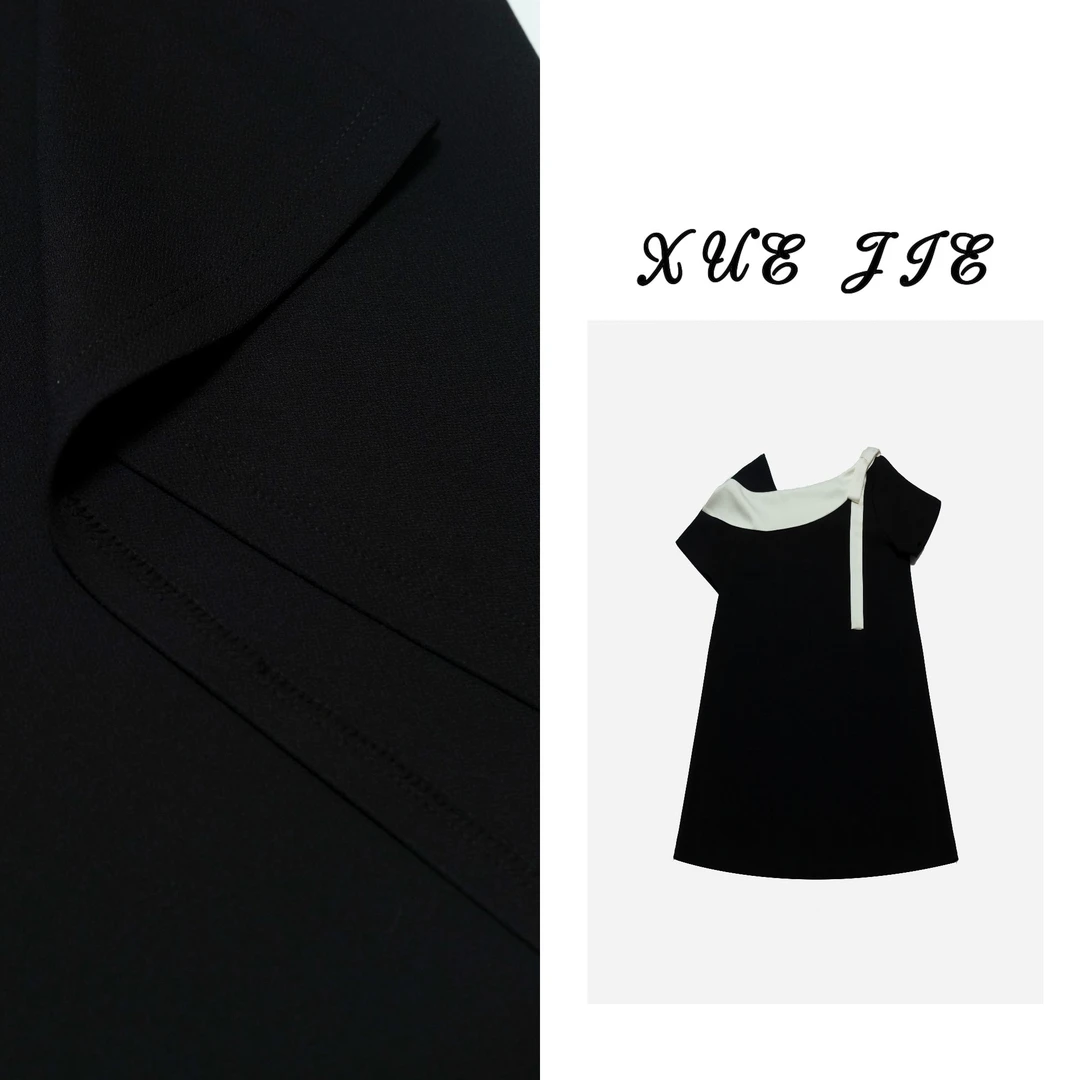 逸焰【雪姐黑白乐谱】拼接气质轻奢显瘦连衣裙-69130