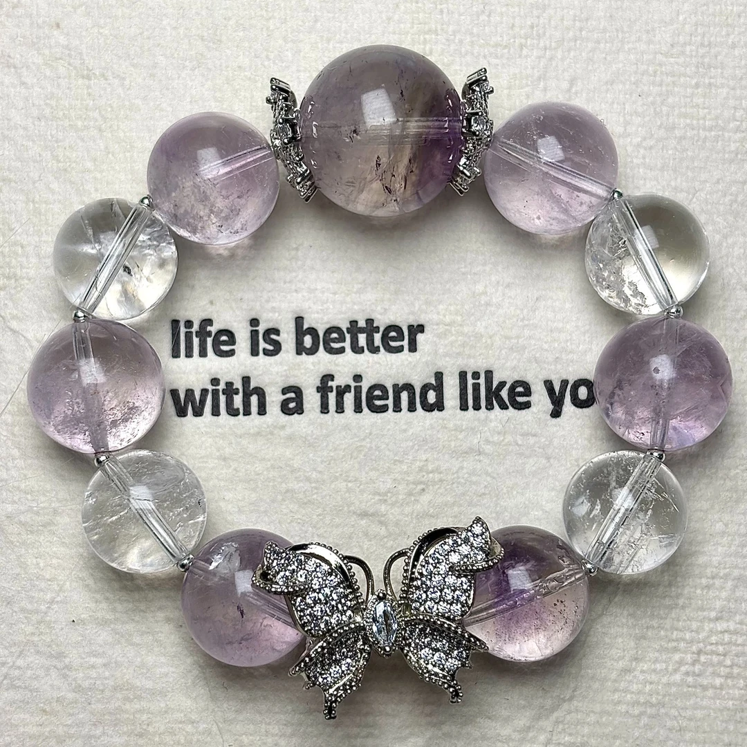 『破茧』定制设计 天然玻利维亚紫水晶配白阿塞配镀金配饰手串大珠