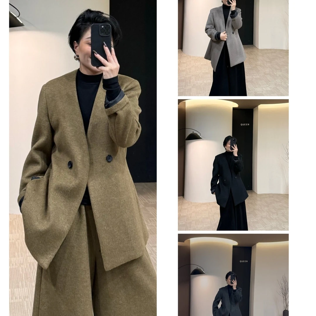 美丽定制极简收腰显瘦仿羊绒加棉外套160斤以内（24976）